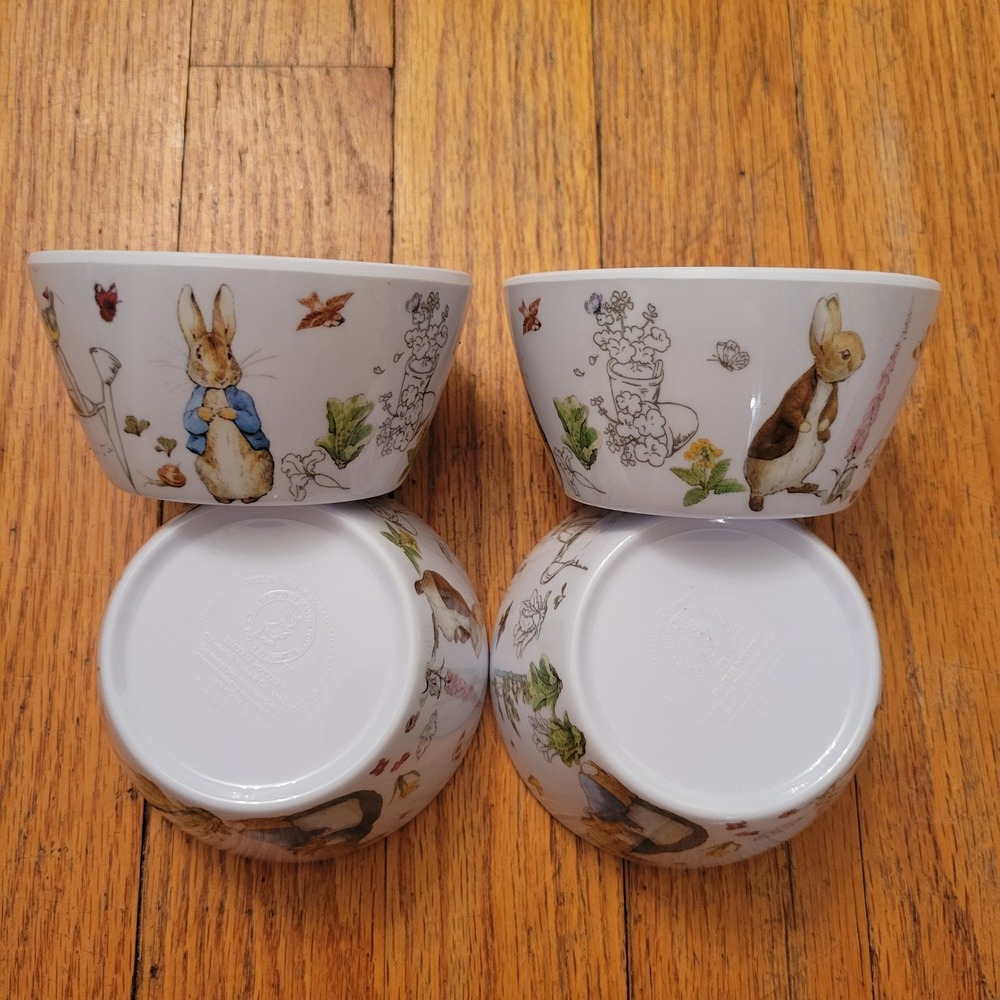 Beatrix Potter Melamine Bowls Peter Rabbit Garden Set of 4 Baby Nursery Decor